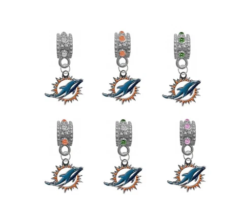Miami Dolphins Football European Rhinestone Charm for Bracelet Necklace Bead Cover