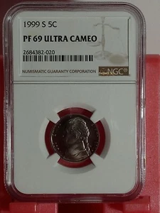 1999 S JEFFERSON 5c Nickel NGC PF69 Ultra Cameo-#2 - Picture 1 of 3