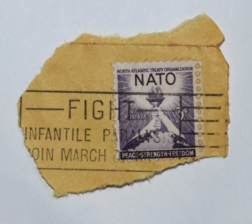 3 Cent NATO Stamp WWII North Atlantic Treaty Error Fight Paralysis Canceled Rare - Image 1 of 4