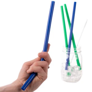 4 Pack Premium Quality Silicone 5mm Reusable Straws w Cleaning Brush, Green Blue - Picture 1 of 5
