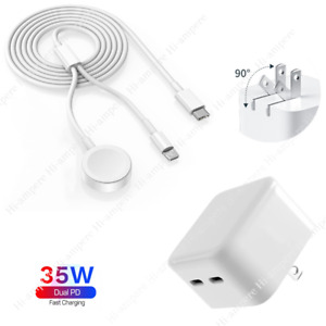 Magnetic Fast Charge Cable For iPhone iWatch 7/6/5/2/1/SE 35W Dual USB C Adapter