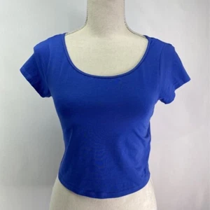 American Eagle Outfitters kurzärmeliges Damenoberteil blauer Schaufelausschnitt Stretch M - Bild 1 von 6