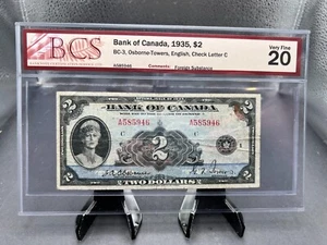 1935 Canada $2 Bank Note English Graded BCS VF-20 SN#A585946 - Picture 1 of 5