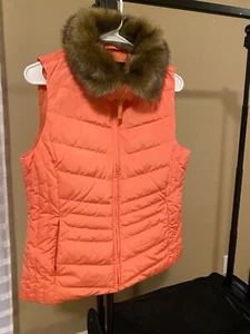 NEW Talbots Women's Genuine Down Lightweight Orange Puffer Jacket Vest Size M - Picture 1 of 23