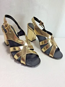 NEW MARCIA HILL Women's Girl's Gold Strappy Chunky Heel Sandal Size 4M - Picture 1 of 7