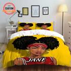 Personalized Black Girl Basketball Space Bun Hairstyle Quilt Duvet Cover Set