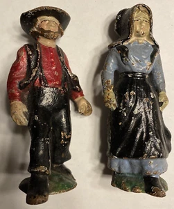 "Estatuillas vintage de hierro fundido Amish hombre y mujer 4 3/4" - 5"" juguete pintado a mano C24" - Imagen 1 de 24