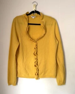 Garnet Hill Cashmere Women's Cardigan Ruffle Yellow Sweater Size XL Cozychic - Picture 1 of 5