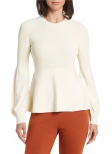 THEORY Blouson Sleeve Vanilla Cream Sweater Ribbed Top Women Small Retail $365 - Picture 1 of 13