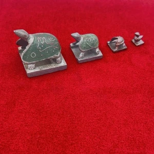 SET OF 4 VINTAGE RARE ANTIQUE OPIUM SCALE WEIGHTS Chinese 3 turtles  1 duck - Picture 1 of 9