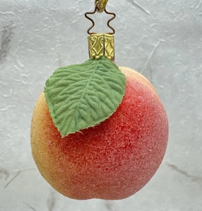 VTG Inge-Glas Sugared Peach Fruit Blown Glass Christmas Ornament Germany 2.75” - Picture 1 of 13