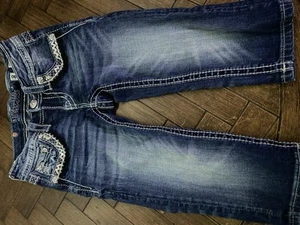 Girls Size 8 Miss Me Capri Jeans Dark Wash With Detailed Pockets - Picture 1 of 4