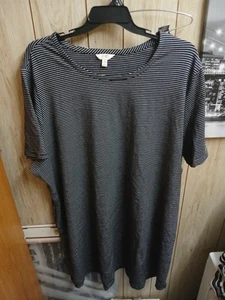 WOMENS 4xl TERRA & SKY BLACK STRIPED CREW NECK ELBOW SLEEVE T-SHIRT DRESS NWT - Picture 1 of 7