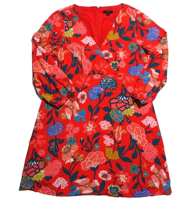 J. Mini Vestido Crew Rojo Floral Envolvente Talla 4 Manga Corta Amapola Foto 1 de 4