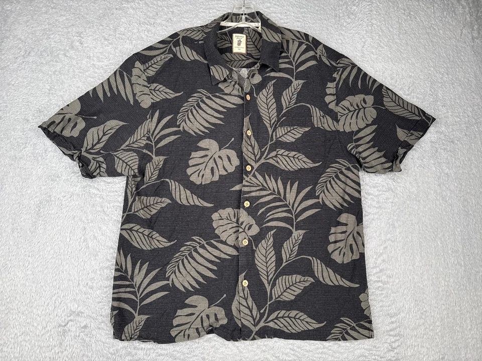 Jamaica Jaxx Shirt Men Extra Large Black Gray Floral 100% Silk Hawaiian READ - Image 1 of 4