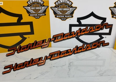 OEM Harley Touring Softail Sportst Fuel Gas Tank Emblems Scorched Orange & Black - Image 1 of 4