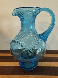 Vintage Indiana Glass Co Tiara Horizon Blue Footed Hurricane Pitcher - Picture 1 of 9