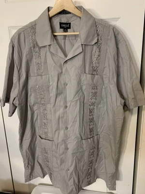 Omega Para Hombre Talla XL 17-17.5 Estilo Guayabera Bordado Botón Gris Hecho en Italia Foto 1 de 4