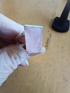 Vintage Chunky Rose Quartz & Sterling Silver Ring Size 9 - Picture 1 of 10