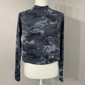 Mountain Hardwear Women’s Gray Camo Crater Lake L/S Crop Top Sz XS UPF50 - Picture 1 of 7