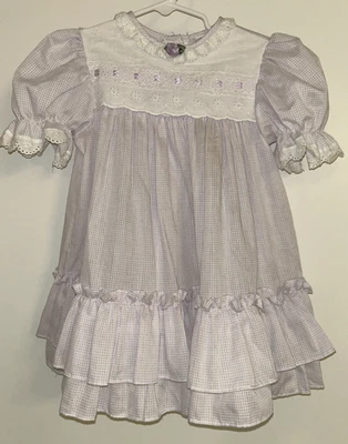 VESTIDO DE COLECCIÓN BRYAN Lila Ventana Blanco Ojales COTTAGECORE PRADERA VOLANTES 4T Foto 1 de 4