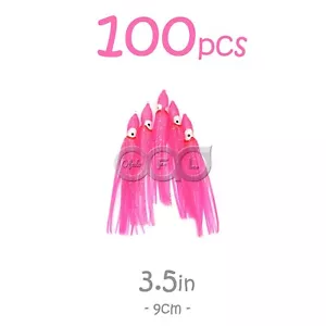 100pcs Pink 3.5" Squid Hoochies Octopus Skirts Trolling Fishing Soft Lures 9cm - Picture 1 of 3