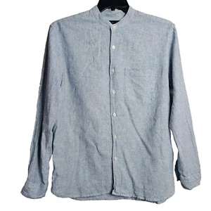Cottonworld Mens Linen Blend Button Up Shirt Blue Medium Prewashed Long Sleeve - Picture 1 of 13