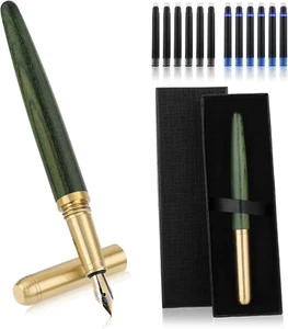 Luxury Wooden Fountain Pens Set, Fine Nib Wood Fountain Pen Vintage Wooden Pen w - Picture 1 of 12