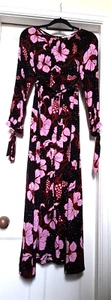 Great Plains London Burgundy Plum Floral Belted Midi Dress UK 12 NEW - Picture 1 of 15