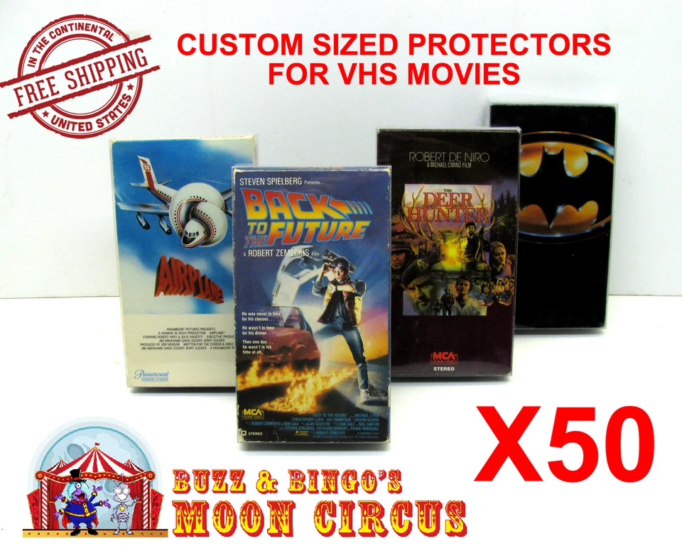 50x STANDARD VHS MOVIE (SIZE A) CLEAR PLASTIC PROTECTIVE BOX PROTECTORS SLEEVE Foto 1 de 4