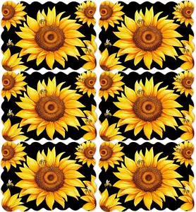Sunflower Placemats Set of 6 Summer Plastic Table Mats Summer Floral Place Mats - Picture 1 of 6