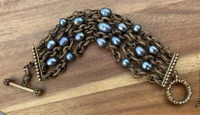 Pulsera de plata de ley 925 con perlas de pavo real barrocas Stephen Dweck Foto 1 de 4