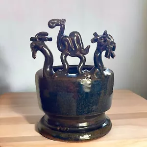 Vintage Studio Art Pottery Planter Pot Desert Scene Camel Palm Trees 6" Dia - Picture 1 of 12