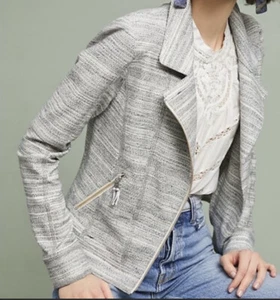 ANTHROPOLOGIE Caitlin Moto Jacket Small Black White Blazer Asymmetric Zip - Bild 1 von 10
