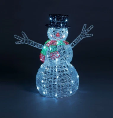 SNOW TIME Outdoor Christmas Decorations Snowman Large 3D Spun Acrylic Ice White LED Lights