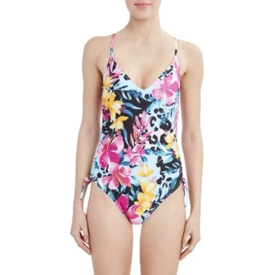 NWT BCBG Paris Adjustable MIO One Piece Swimsuit Crossback Blue Floral Size L - Image 1 of 4