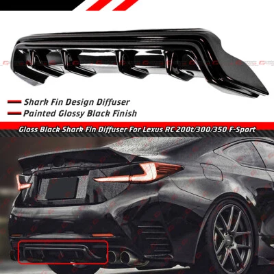 For 2015-18 Lexus RC300 RC350 F-Sport Gloss Black Shark Fin Rear Bumper Diffuser - Image 1 of 4
