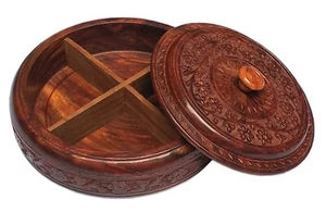 Wood Dry Fruit Box Wooden Big Size Spice Box, 4 Compartment Storage Box, Gift - Picture 1 of 6