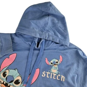 Disney Stitch Juniors Large 11-13 Blue Long Sleeve Hooded Pullover Sweatshirt - Picture 1 of 5