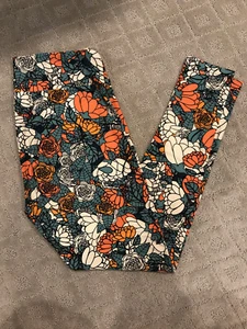 LuLaRoe TC Tall & Curvy bunte Blumen Blumen Mosaik Leggings orange creme neu ohne Etikett - Bild 1 von 3