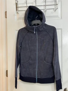 Lululemon Scuba Hoodie Full Zip Jacket Size 6 Navy Blue Dot Pattern Thumbholes - Picture 1 of 15