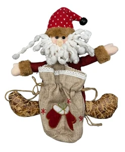 Weihnachten Weihnachtsmann Plüsch Deko mit Sackleinen Geschenktüte & Herzmuster Glocke LESEN - Bild 1 von 7