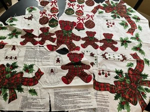 Christmas Plaid Appliques Fabric Cranston Remnant  Teddy Bear Vintage - Picture 1 of 4