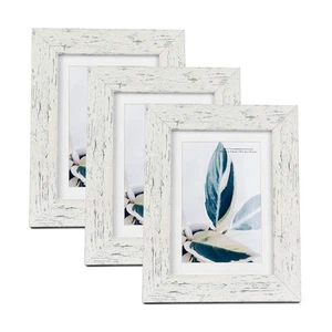 Rustic White 5x7 Picture Frame set of 3,Display 5x7 without Mat or 4x6 with Mat - Picture 1 of 7