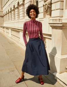 Boden - Taffeta Pull-On Midi Skirt - Rock Taschen Navy NEU - UK 14 EU 42 - Bild 1 von 11