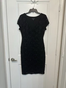 Connected Apparel Black Sequin Lace Cocktail Dress 14 V Neck  Holiday NYE Party - Picture 1 of 5