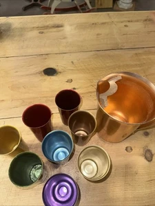Vintage Farbe Handwerk rosa eloxierter Aluminium Krug und 8 Becher Tassen Lee - Bild 1 von 5