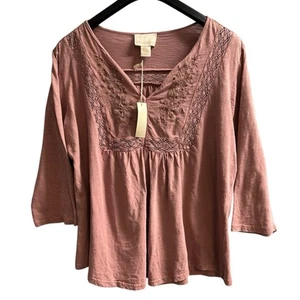 Top donna Cynthia Rowley 2x rosa tunica ricamata all'uncinetto boho contadino hippie - Foto 1 di 8