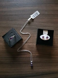 Set - 925/- Kette Anhänger Ohrstecker Ring Zirkonia lila - Bild 1 von 11