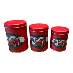 Christmas Tin Teddy Bears Holiday Nesting Set of 3 Vintage 1988 House Of Lloyd - Picture 1 of 7